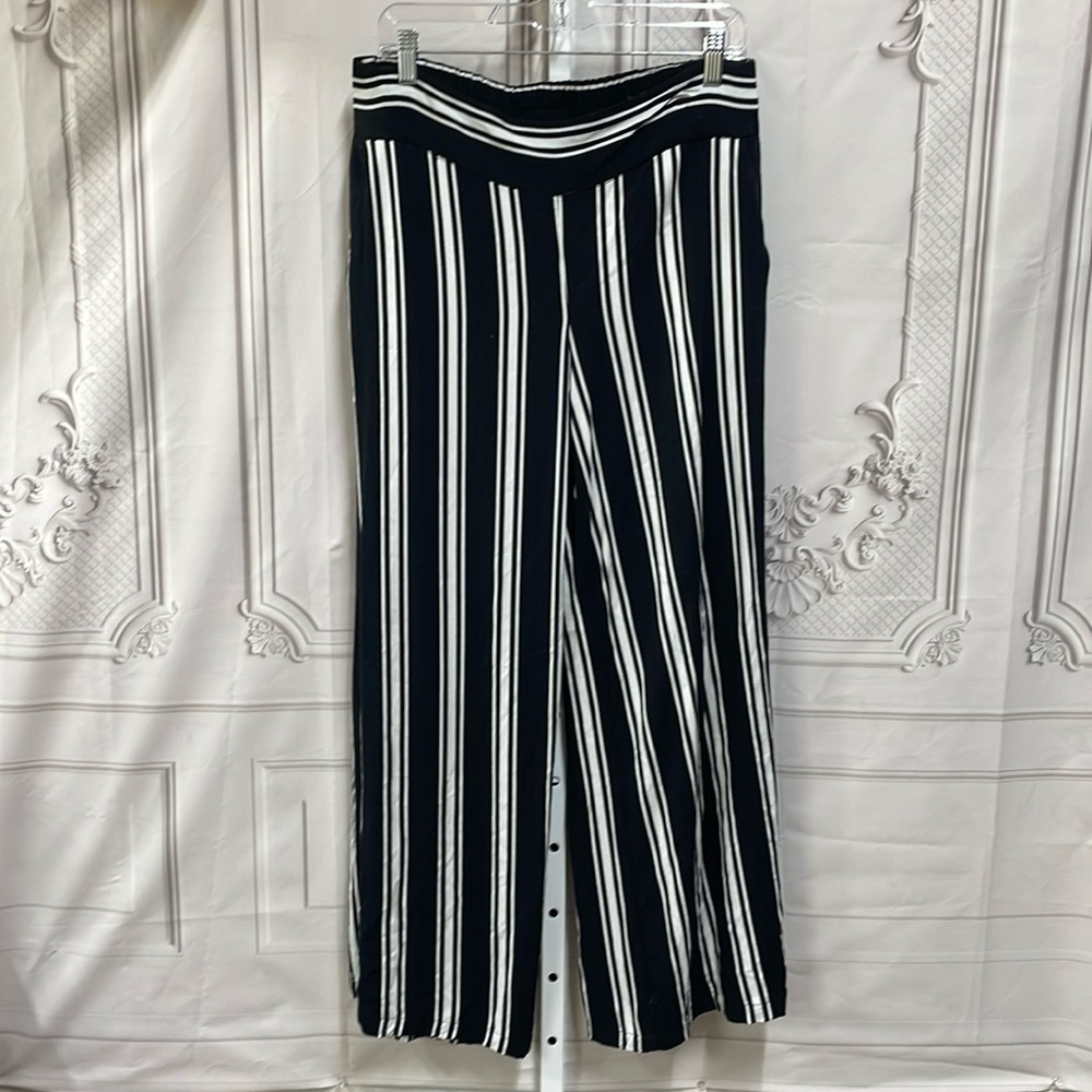 Cynthia Rowley black white striped wide leg pockets size 10 pants